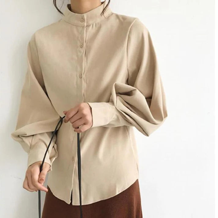 Klassieke Hoge Hals Blouse met Ballonmouwen | Quinzel Blouse