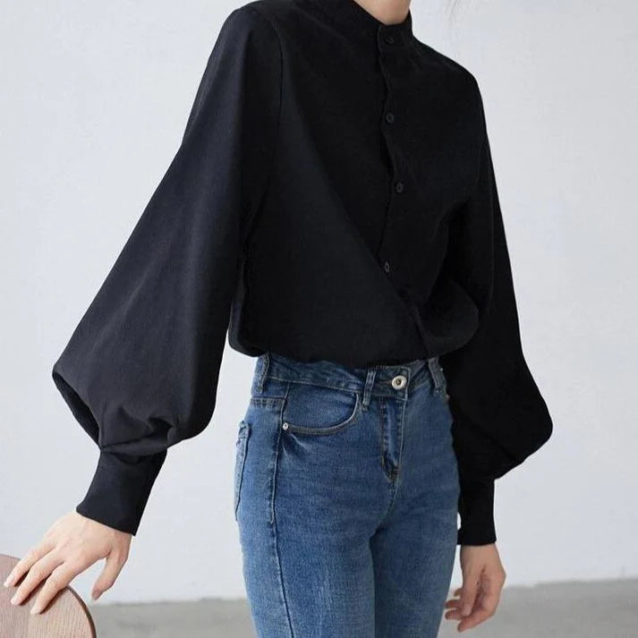 Klassieke Hoge Hals Blouse met Ballonmouwen | Quinzel Blouse