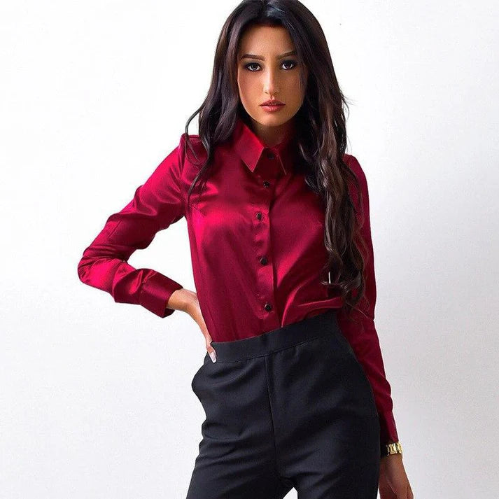 Satijnen Blouse met Lange Mouwen | Quetzaly Blouse