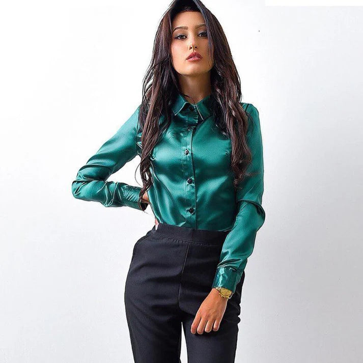 Satijnen Blouse met Lange Mouwen | Quetzaly Blouse