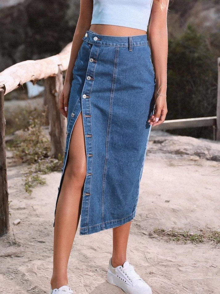 Denim Rok met Split en Knopen | Doreen