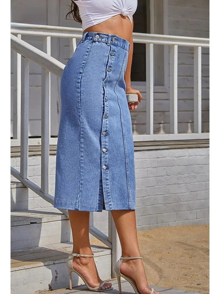 Denim Rok met Split en Knopen | Doreen