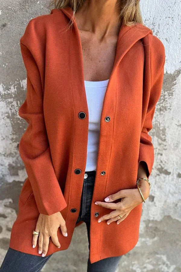 Casual Jas met Knopen en Capuchon | Xina Jas