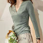 Lange Mouw Gebreide V-hals Top | Xyntha Top