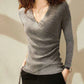 Lange Mouw Gebreide V-hals Top | Xyntha Top