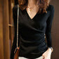 Lange Mouw Gebreide V-hals Top | Xyntha Top