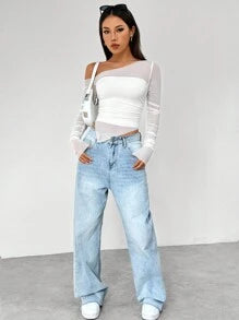 Casual Doorschijnend Gesptitste Top | Lola