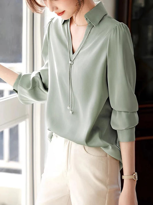Vrouwen Lange Mouw V-Hals Top | Xyree Top