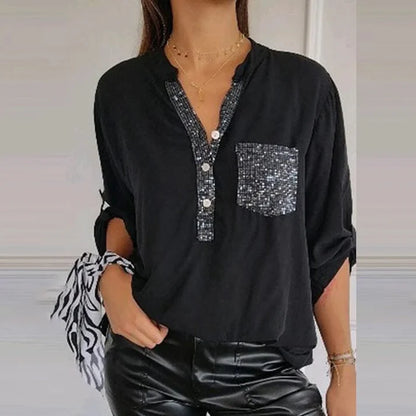 V-hals Blouse met Glitter en Zakje | Odessa Blouse