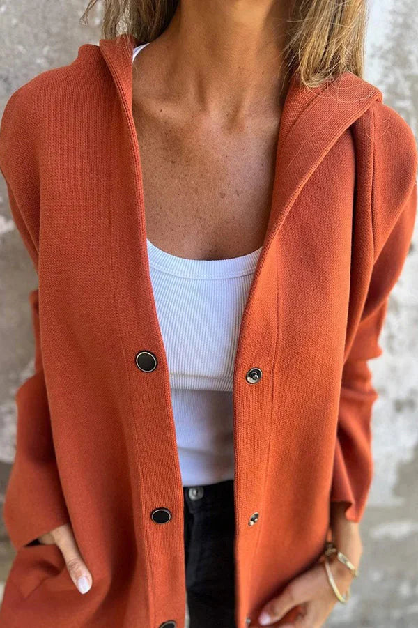Casual Jas met Knopen en Capuchon | Xina Jas