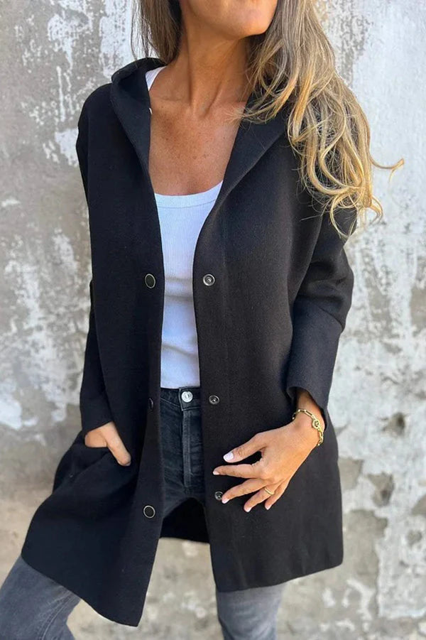 Casual Jas met Knopen en Capuchon | Xina Jas