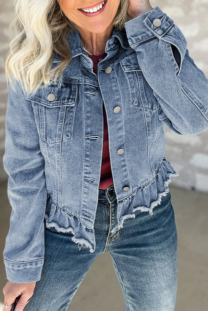 Vrouwen Ruches Hem Denim Jas | Xanni Jas