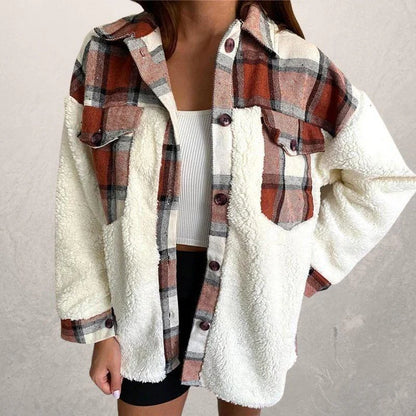 Casual Ruiten Fleece Knopen Jas | Aliza Jas