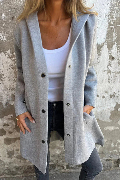 Casual Jas met Knopen en Capuchon | Xina Jas