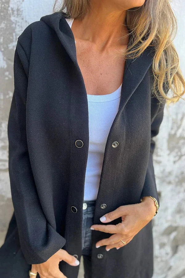 Casual Jas met Knopen en Capuchon | Xina Jas