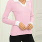Lange Mouwen Ribbed Top met Kraag | Raia Top