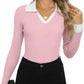 Lange Mouwen Ribbed Top met Kraag | Raia Top