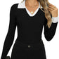 Lange Mouwen Ribbed Top met Kraag | Raia Top