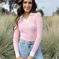 Lange Mouwen Ribbed Top met Kraag | Raia Top