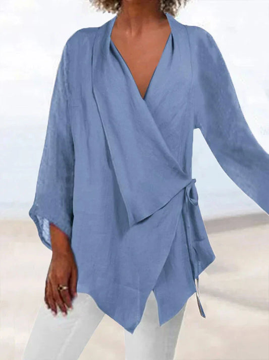 Katoen-Linnen Wikkelblouse met Strik | Wilda Blouse