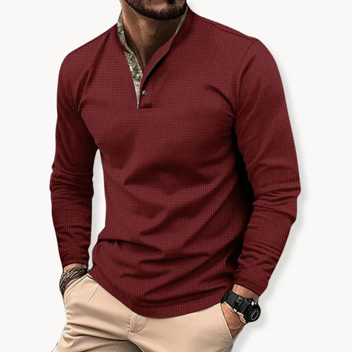 Heren Lange Mouwen Polo met Contrastkraag | Wessel Shirt