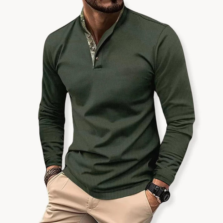 Heren Lange Mouwen Polo met Contrastkraag | Wessel Shirt