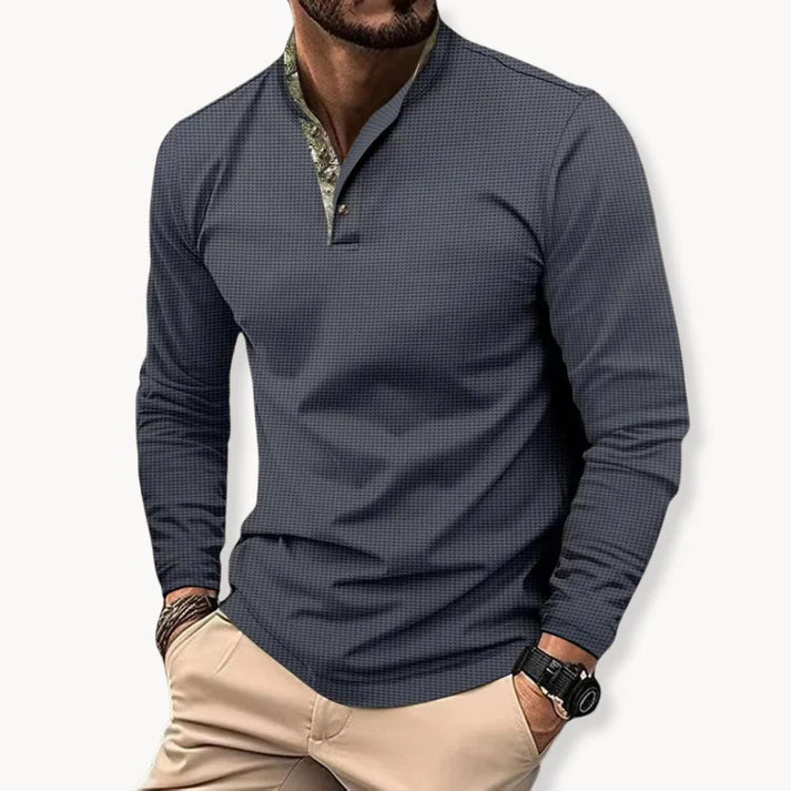 Heren Lange Mouwen Polo met Contrastkraag | Wessel Shirt