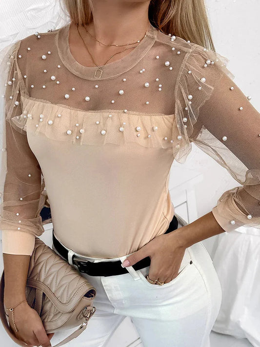 Vrouwen Parel Mesh Top | Thida Top