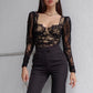 Lange Mouw Mesh Kanten Top | Veny top