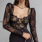 Lange Mouw Mesh Kanten Top | Veny top