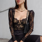 Lange Mouw Mesh Kanten Top | Veny top