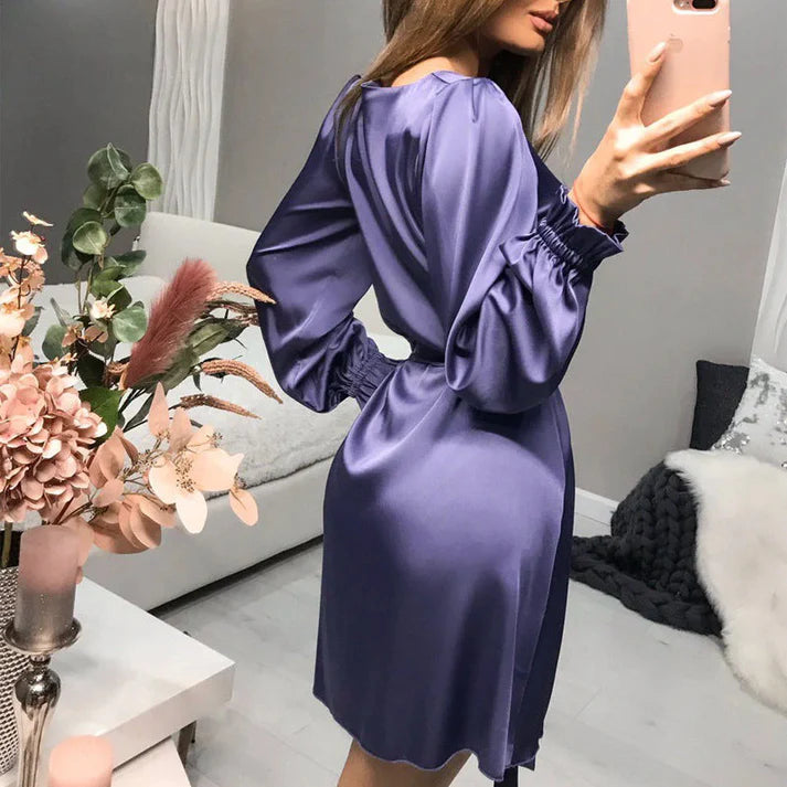 Lange Mouwen Satijnen Mini Jurk | Uvalada Jurk