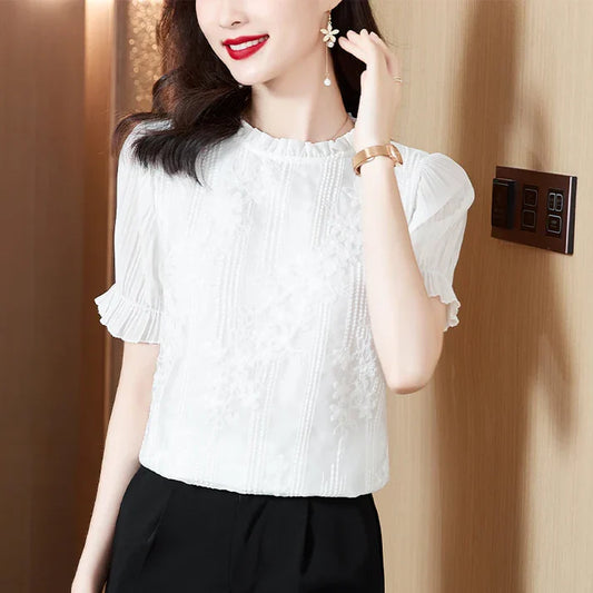 Witte Chiffon Damesblouse | Chyron Blouse