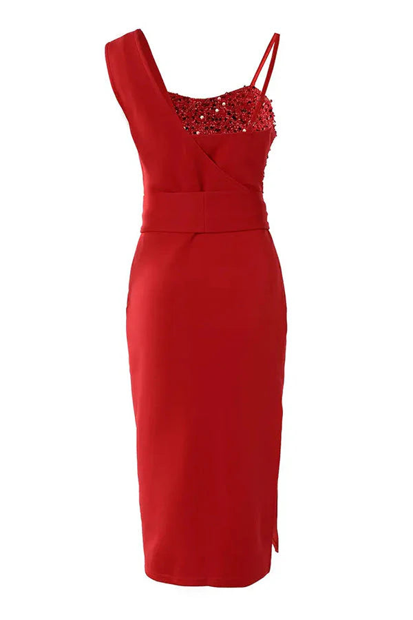 Pailletten Patch Bodycon Jurk met Split | Werina Jurk