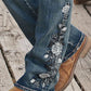 Midden taille Flamingo Geborduurde Jeans | Belka jeans