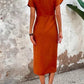 Oranje V-Hals Midi Jurk met Split | Felicity