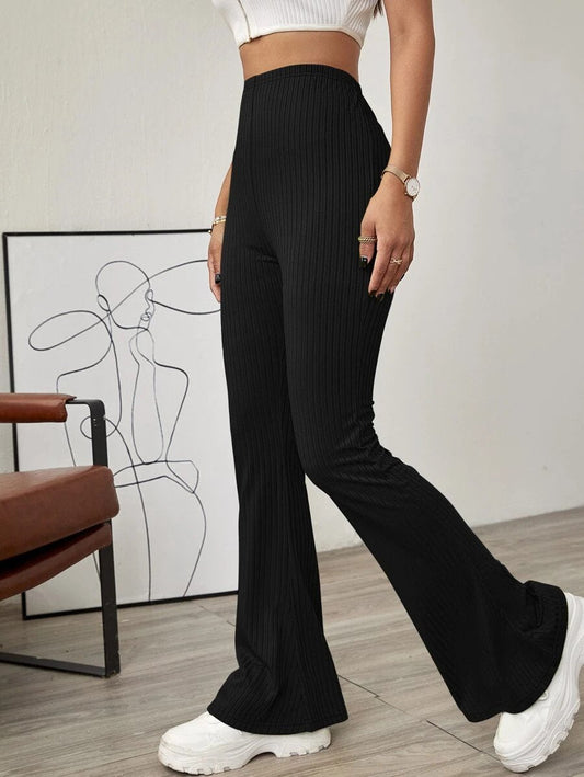 High Flare Zwart Geribelde Broek | Johana
