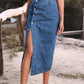 Denim Rok met Split en Knopen | Doreen