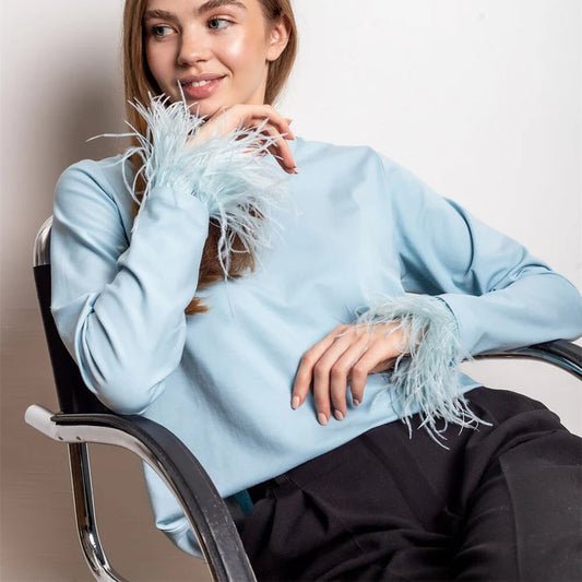 Lange mouwen top met veren | Vianna Top